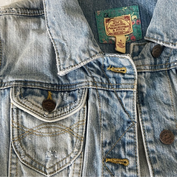 Abercrombie & Fitch Blue Distressed Jean Jacket size L - Picture 5 of 11
